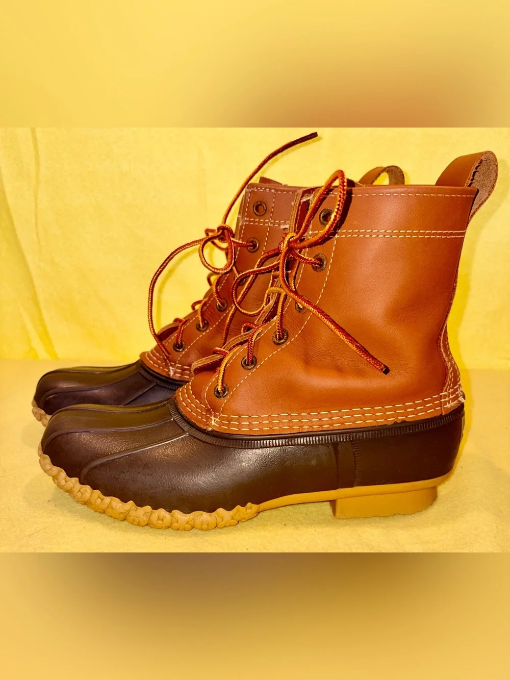 Men’s Vintage LL Bean Duck Boots Brown Leather & Rubber Lace-Up Boots - Mens 9